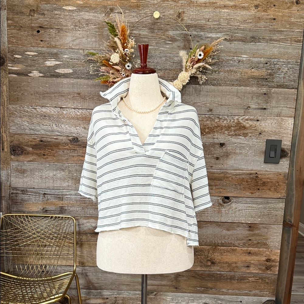 By Together White and Gray Striped Button Down Shirt